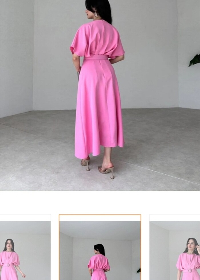 Pembe Midi boy kumaş elbise - Görsel 2