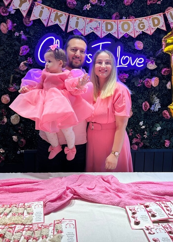 Pembe Midi boy kumaş elbise - Görsel 4