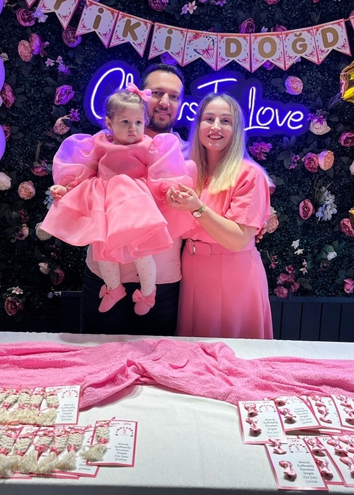 Pembe Midi boy kumaş elbise - Görsel 3