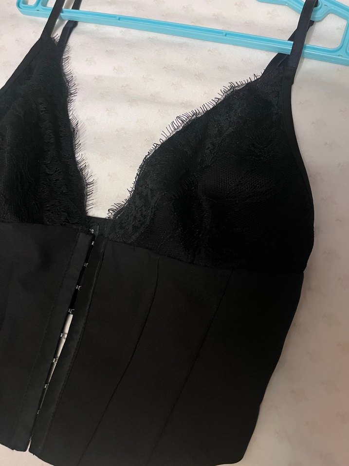 Siyah V Yaka Fermuarlı Mini Bustiyer - Görsel 2