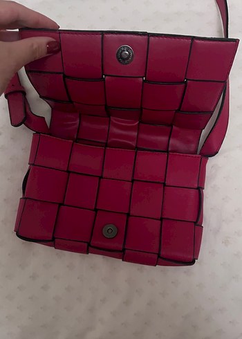Kareli Kırmızı Deri Kadın Çanta - Görsel 2
