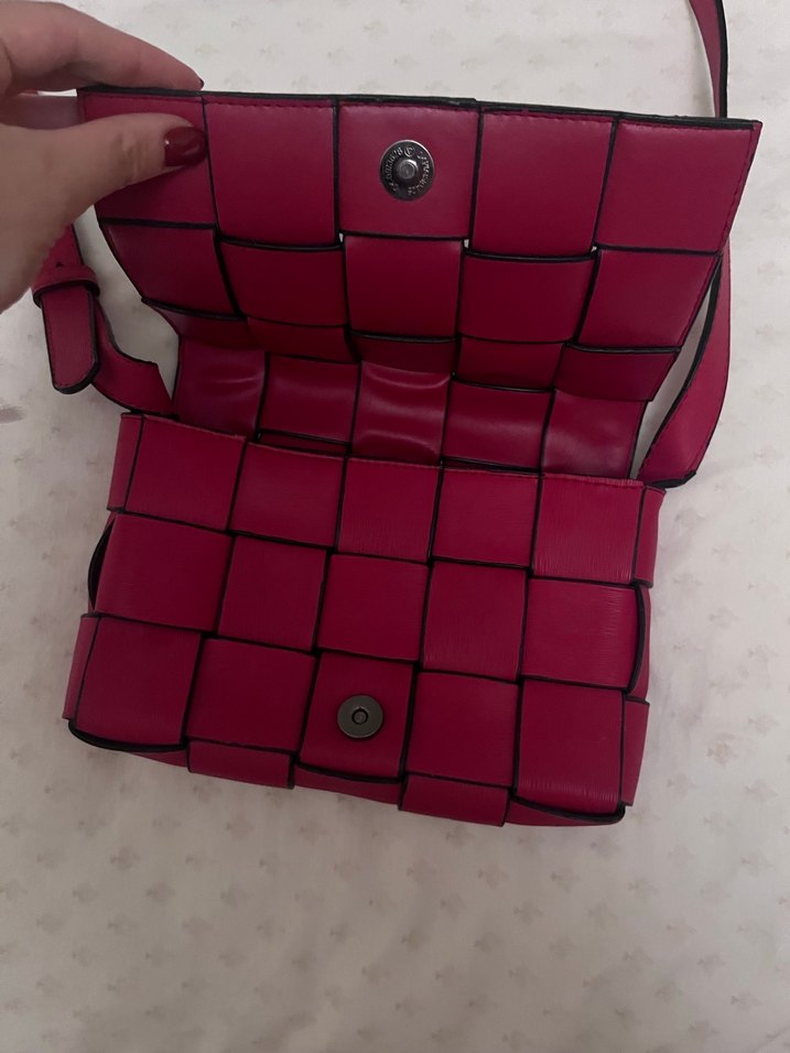 Kareli Kırmızı Deri Kadın Çanta - Görsel 2