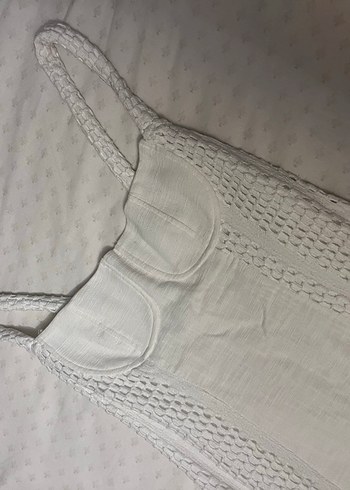 Beyaz Keten Kadın Bohem Drapeli Elbise - Görsel 5