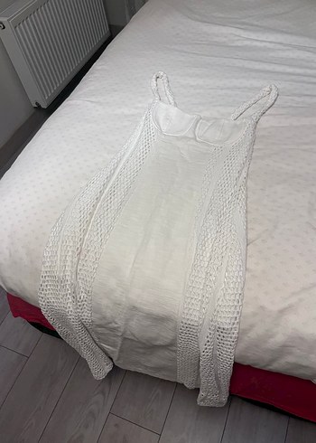 Beyaz Keten Kadın Bohem Drapeli Elbise - Görsel 4