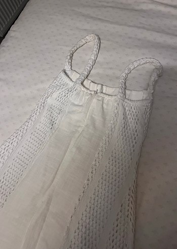 Beyaz Keten Kadın Bohem Drapeli Elbise - Görsel 6