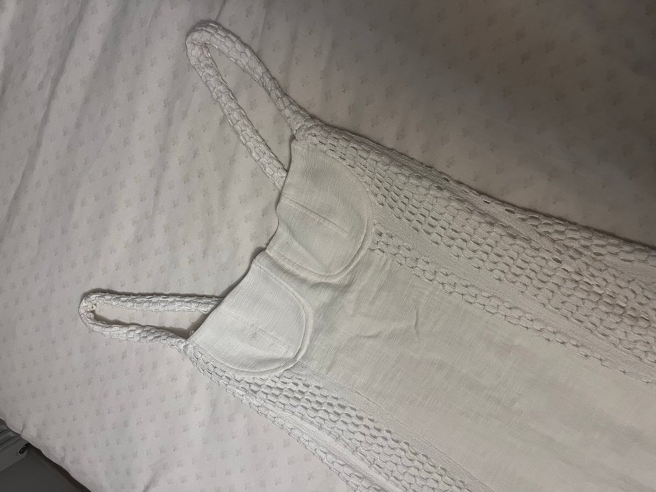 Beyaz Keten Kadın Bohem Drapeli Elbise - Görsel 5