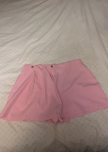 Düğmeli Pembe Yüksek Bel Mini Şort etek