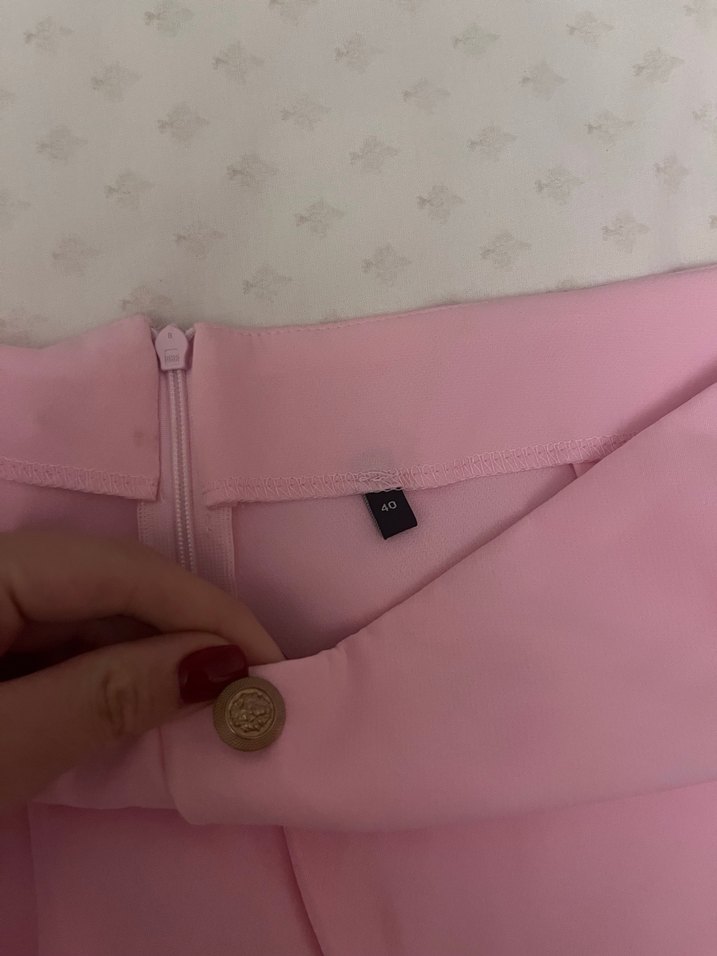 Düğmeli Pembe Yüksek Bel Mini Şort etek - Görsel 3