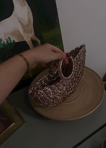 Beden altın Renk Rose gold Parlak Örgü Bohem Çanta