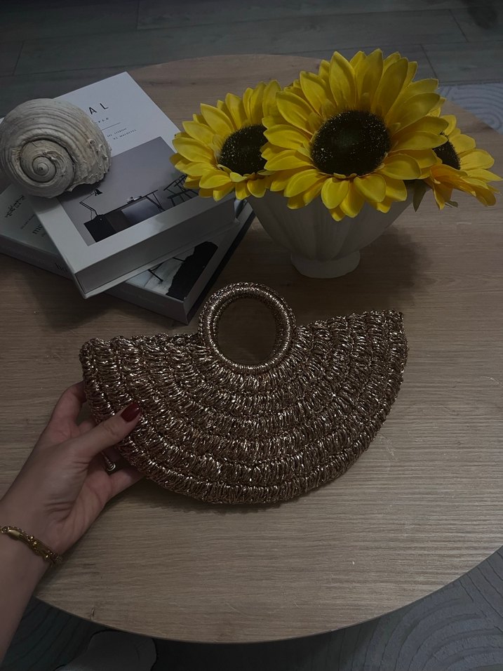 Rose gold Parlak Örgü Bohem Çanta - Görsel 2