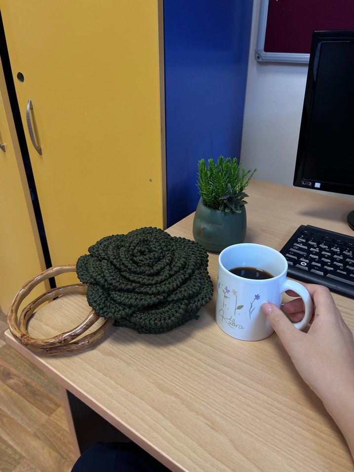 Örgü Kadın Çanta - Yeşil Çiçek Desenli - Görsel 3