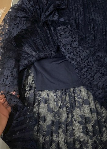 H&M Lacivert Piliseli etek