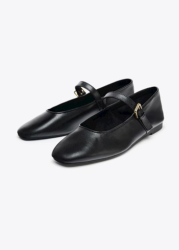 Zara Siyah Deri Tokalı Stiletto Topuklu Kadın Babet