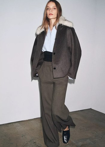 Zara YÜN KARIŞIMLI SUNİ KÜRK YAKALI KABAN ZW COLLECTIO - Görsel 3