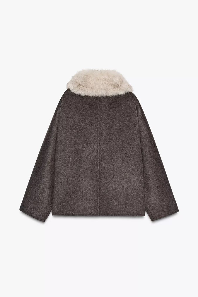 Zara YÜN KARIŞIMLI SUNİ KÜRK YAKALI KABAN ZW COLLECTIO - Görsel 2