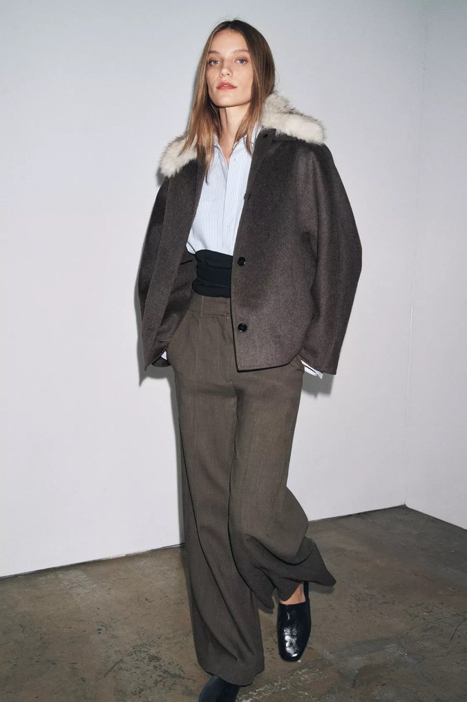 Zara YÜN KARIŞIMLI SUNİ KÜRK YAKALI KABAN ZW COLLECTIO - Görsel 3