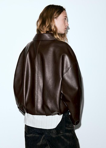 pullandbear viral Kahverengi Deri Ceket - Görsel 3