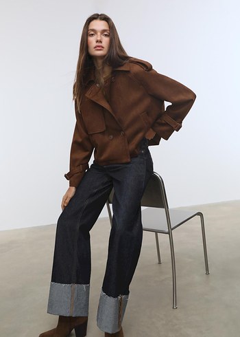 Stradivarius Kısa suni süet trençkot - Görsel 3