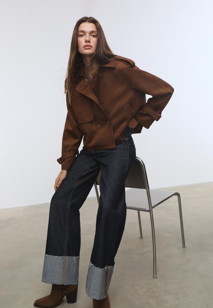 Stradivarius Kısa suni süet trençkot - Görsel 3