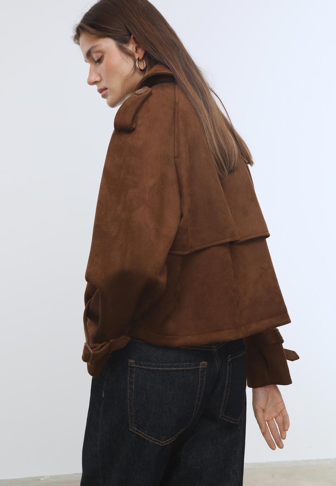 Stradivarius Kısa suni süet trençkot - Görsel 5