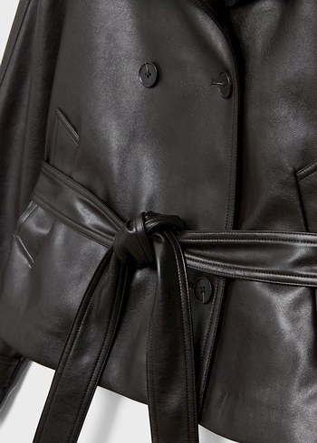 Stradivarius Dik yaka suni deri trençkot - Görsel 3