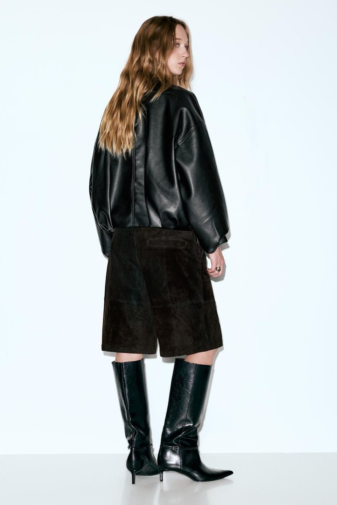 pullandbear viral Siyah Kemerli Biker Deri Ceket - Görsel 3