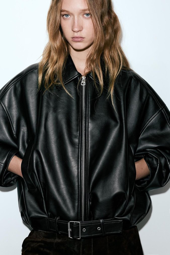 pullandbear Viral Siyah Kemerli Deri Biker Ceket - Görsel 2