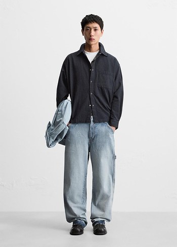 40 Beden mavi Renk Zara Gri Mavi Midi erkek Denim Pantolon