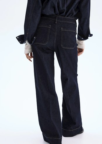 36 Beden H&M Kemerli Lacivert Midi Denim Kadın Pantolon