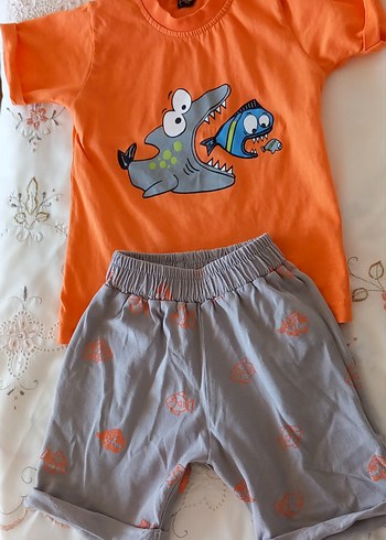Gri Baskılı Erkek Bebek Kısa Kollu Takım