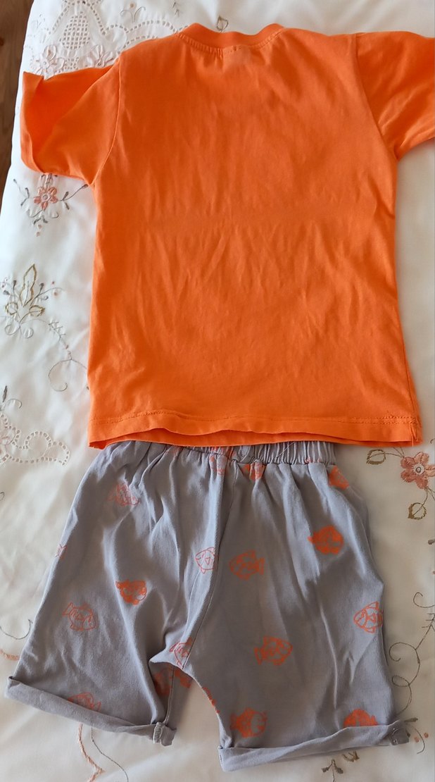 Gri Baskılı Erkek Bebek Kısa Kollu Takım - Görsel 2