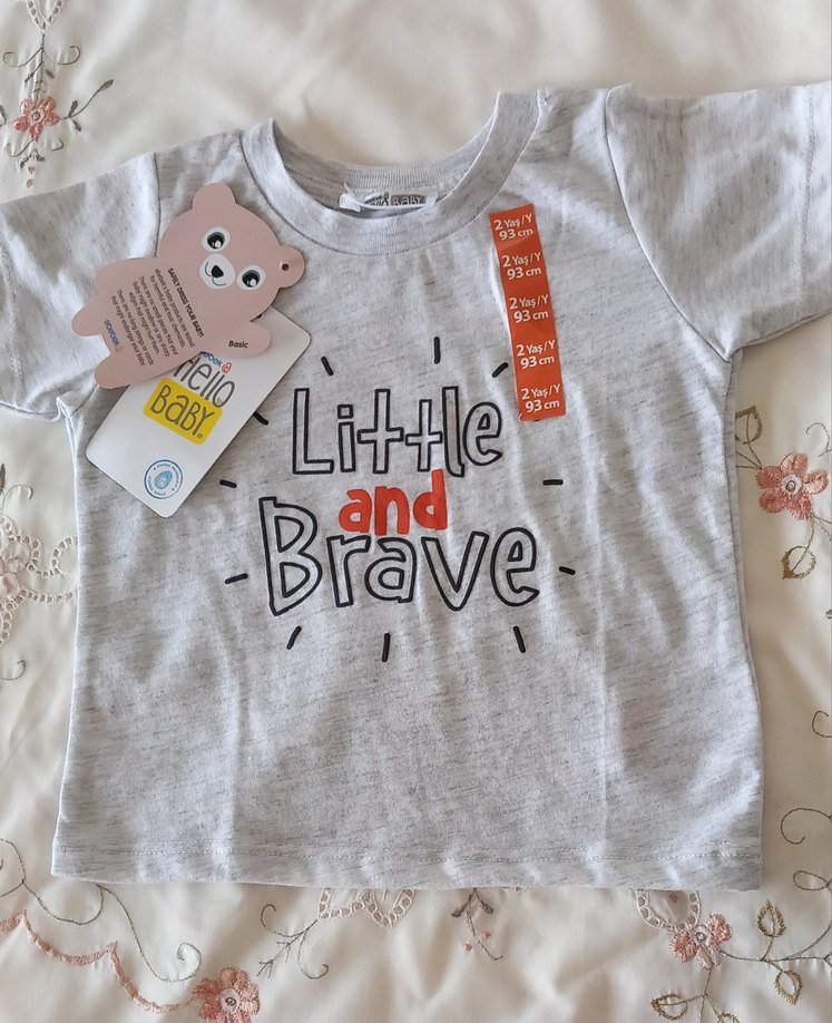 Kız Erkek Çocuk Gri Baskılı Kısa Kollu Tişört - Görsel 2