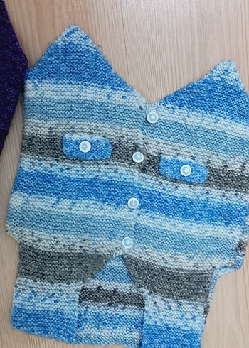 Erkek Çocuk Mor Örgü Kolsuz Triko yelek - Görsel 3