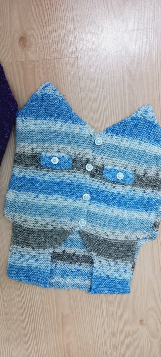 Erkek Çocuk Mor Örgü Kolsuz Triko yelek - Görsel 3