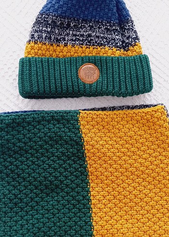 Renkli Bohem Örgü Bere ve Boyunluk Seti - Görsel 2