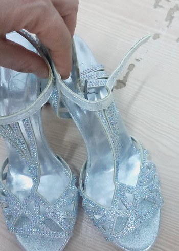 Mavi Parlak  Desenli Topuklu Kadın Ayakkabı - Görsel 3