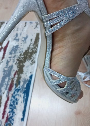 Mavi Parlak  Desenli Topuklu Kadın Ayakkabı - Görsel 12