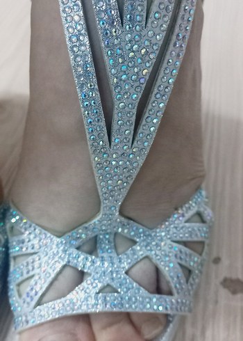 Mavi Parlak  Desenli Topuklu Kadın Ayakkabı - Görsel 14