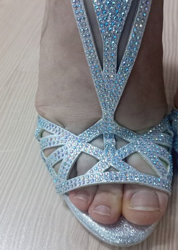 Mavi Parlak  Desenli Topuklu Kadın Ayakkabı - Görsel 13