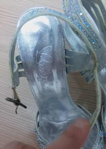 Mavi Parlak  Desenli Topuklu Kadın Ayakkabı - Görsel 2