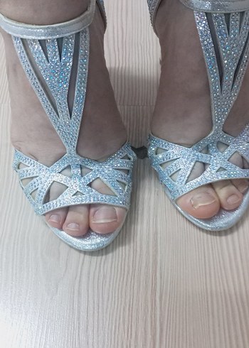 Mavi Parlak  Desenli Topuklu Kadın Ayakkabı - Görsel 9