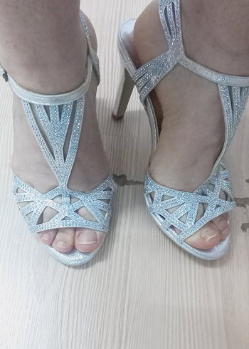 Mavi Parlak  Desenli Topuklu Kadın Ayakkabı - Görsel 10