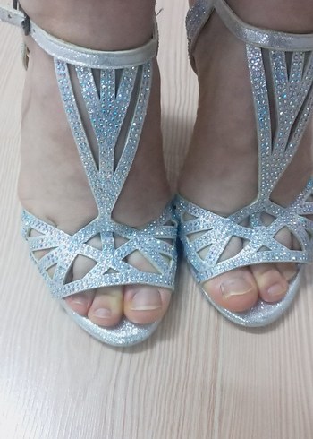 Mavi Parlak  Desenli Topuklu Kadın Ayakkabı - Görsel 15