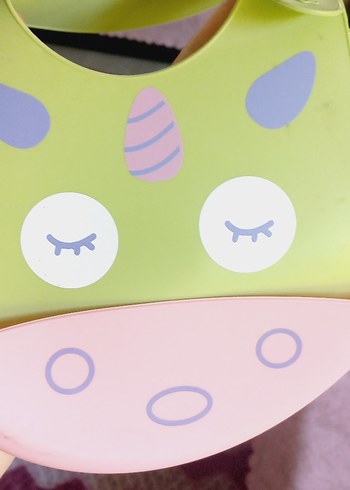 Yeşil ve Pembe Unicorn Desenli Bebek Önlüğü - Görsel 6