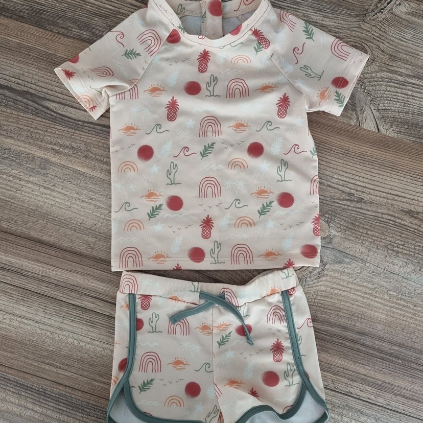 Pastel Desenli Kısa Kollu Erkek Bebek Mayo Takımı - Görsel 2