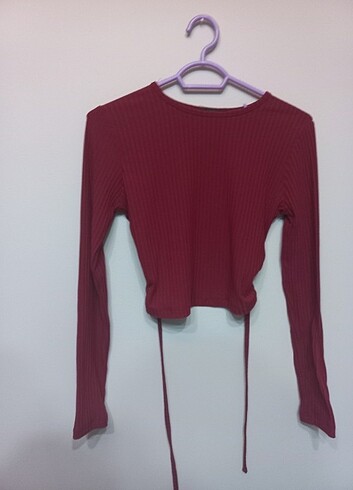 Bordo sırt dekolteli bağlamalı bluz