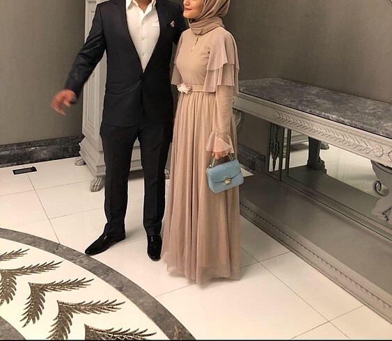 Diğer Pudra Şık Uzun Elbise