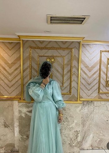 Uzun Turkuaz Bohem Stil Kadın Elbise - Görsel 2