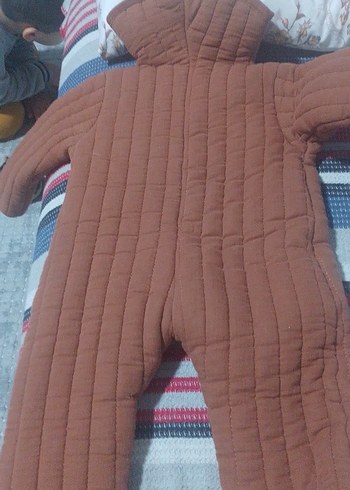 Kahverengi unisex Bebek Düğmeli Tulumu - Görsel 4