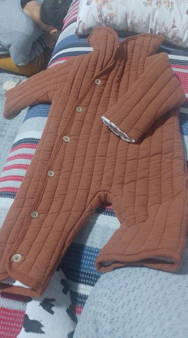 Kahverengi unisex Bebek Düğmeli Tulumu - Görsel 2